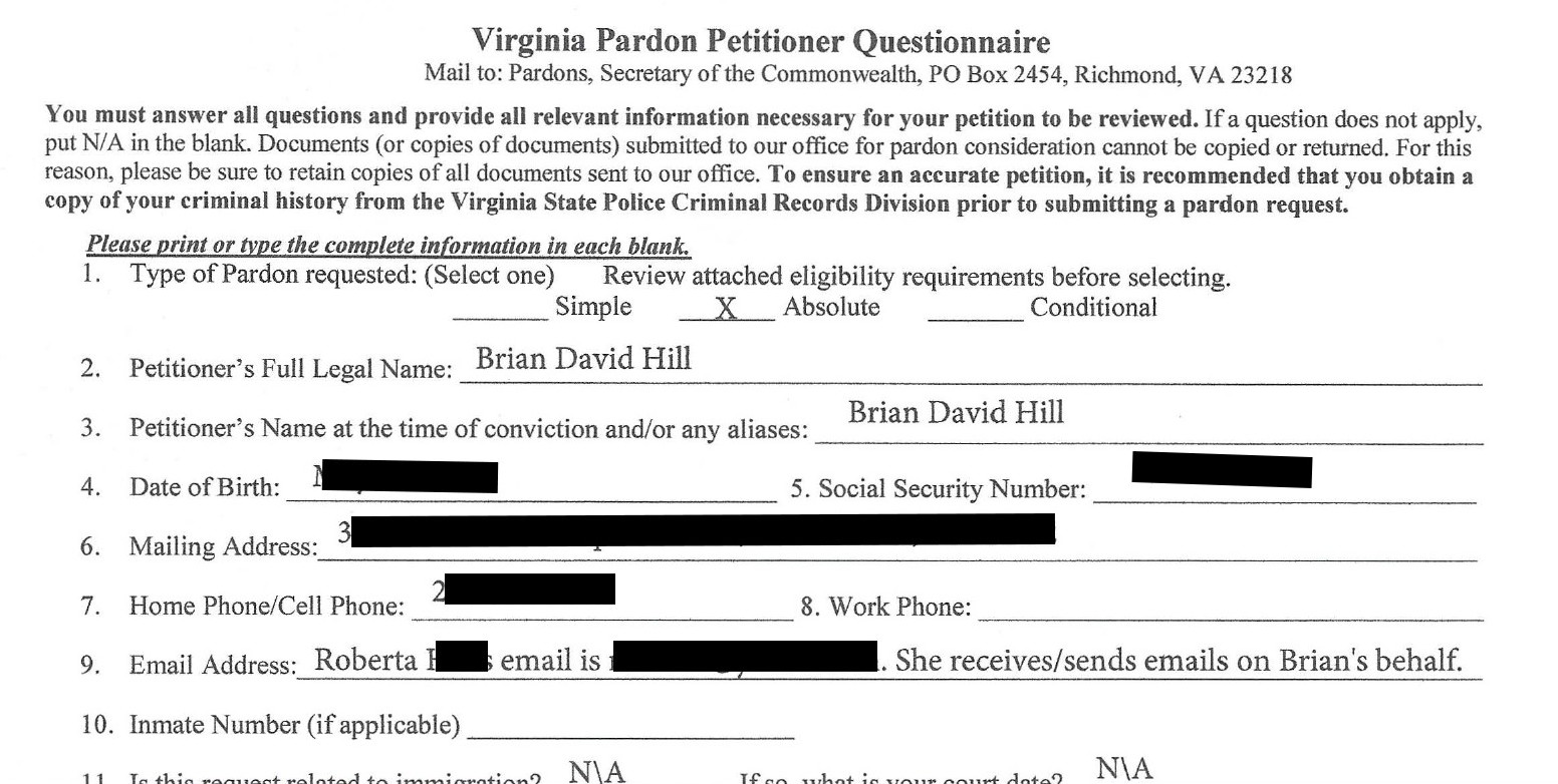 uswgo-brian-d-hill-pardon-application-actual-innocence-secretary-commonwealth-virginia 2