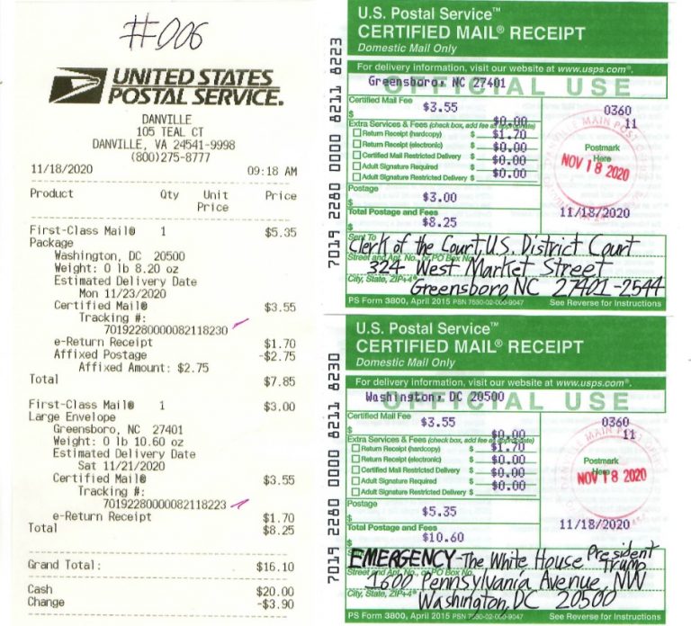 usps certified mail receipt cost